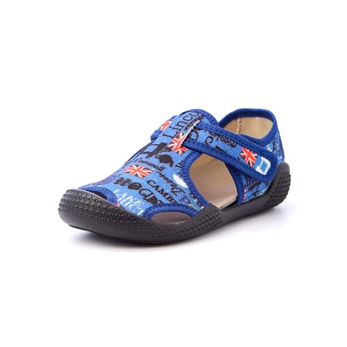 Nordan 410550 Hausschuhe Kinder für Jungen und Mädchen in verschiedenen Varianten. Bequeme Kinder Sandalen mit rutschfesten Sohlen. Pflegeleichte Barfussschuhe Kinder (blau, 27) von Nordan