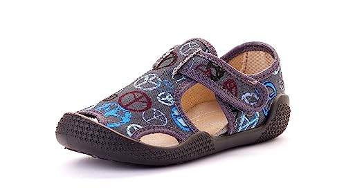 Nordan 410550 Hausschuhe Kinder für Jungen und Mädchen in verschiedenen Varianten. Bequeme Kinder Sandalen mit rutschfesten Sohlen. Pflegeleichte Barfussschuhe Kinder (grau 2699, 28) von Nordan