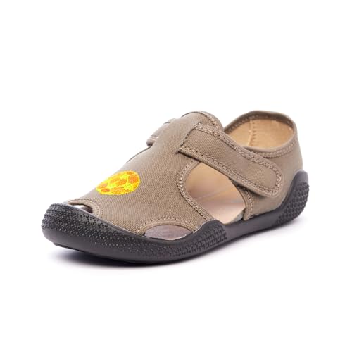 Nordan 410550 Hausschuhe Kinder für Jungen und Mädchen in verschiedenen Varianten. Bequeme Kinder Sandalen mit rutschfesten Sohlen. Pflegeleichte Barfussschuhe Kinder (khaki, 24) von Nordan