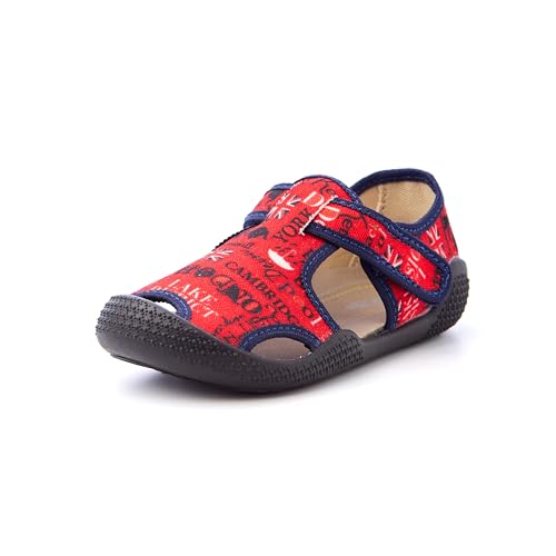 Nordan 410550 Hausschuhe Kinder für Jungen und Mädchen in verschiedenen Varianten. Bequeme Kinder Sandalen mit rutschfesten Sohlen. Pflegeleichte Barfussschuhe Kinder (rot, 23) von Nordan