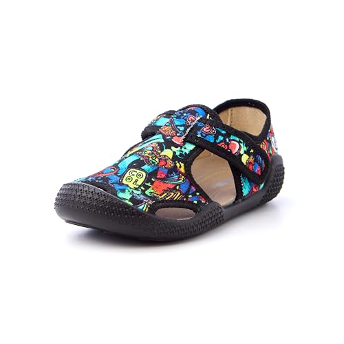 Nordan 410550 Hausschuhe Kinder für Jungen und Mädchen in verschiedenen Varianten. Bequeme Kinder Sandalen mit rutschfesten Sohlen. Pflegeleichte Barfussschuhe Kinder (schwarz, 24) von Nordan