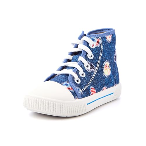 Nordan 910350 Kinder Schuhe in verschiedenen Prints. Bequeme Turnschläppchen für Mädchen und Jungen. Hausschuhe Kinder mit rutschfesten Sohlen. Stilvolle und schöne Cotton Slippers (blau 9799, 27) von Nordan