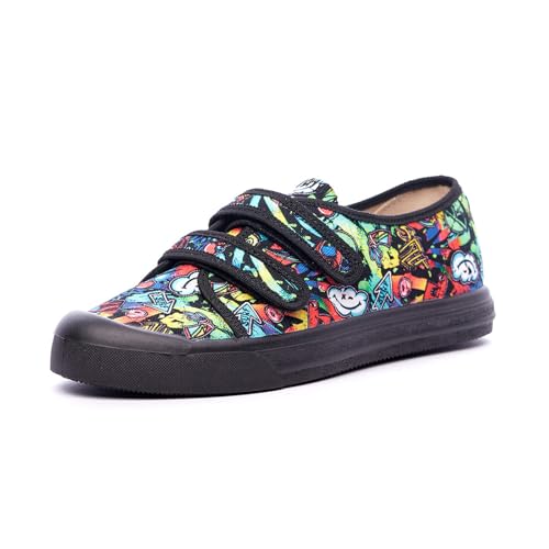 Nordan 925150 Kinder Schuhe in verschiedenen Prints. Bequeme Turnschläppchen für Mädchen und Jungen mit rutschfesten Sohlen. Stilvolle und schöne Cotton Slippers. (schwarz 9599, 31) von Nordan