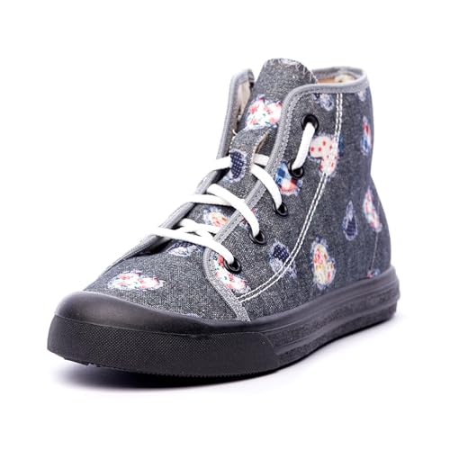 Nordan 926350 Kinder Schuhe in verschiedenen Prints. Bequeme Turnschläppchen für Mädchen und Jungen. Hausschuhe Kinder mit rutschfesten Sohlen. Stilvolle und schöne Cotton Slippers (grau 9899, 33) von Nordan