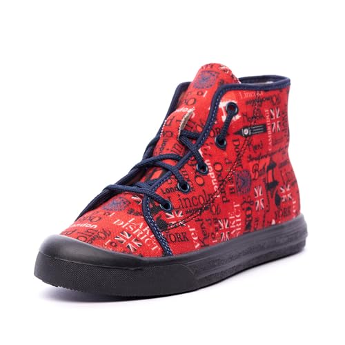 Nordan 926350 Kinder Schuhe in verschiedenen Prints. Bequeme Turnschläppchen für Mädchen und Jungen. Hausschuhe Kinder mit rutschfesten Sohlen. Stilvolle und schöne Cotton Slippers (rot 3299, 31) von Nordan
