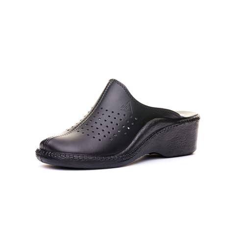 Nordan Clogs & Pantoletten für Damen. Clogs Damen aus echtem Leder. Leichte Hausschuhe für Damen. Art. 7901/7902 (schwarz 02/0501, 36) von Nordan