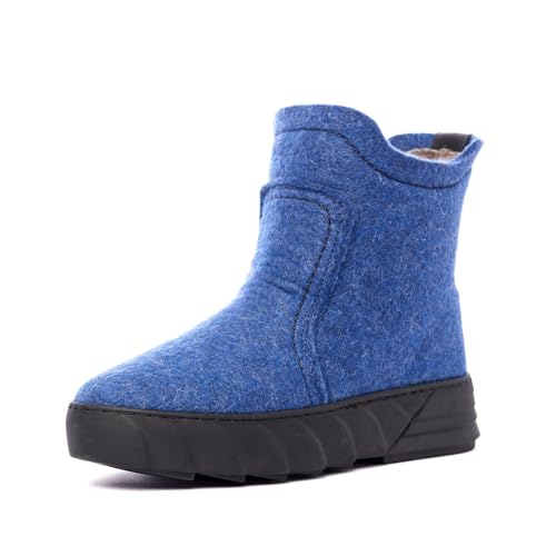 Stilvolle Winterschuhe Damen - Filzstiefel. Schöne Boots Damen mit Wollfutter und rutschfester Sohle. Warme und bequeme Stiefel Damen mit Futter. Art. 350304 blau 0301, 38 von Nordan