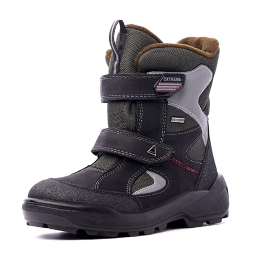 Wasserdichte Winterstiefel für Jungen. Winterschuhe für Jungen aus Textil und Leder. Winterschuhe für Kinder mit Membran und Strickpelz. Art. 3910 (khaki 0490, 34) von Nordan