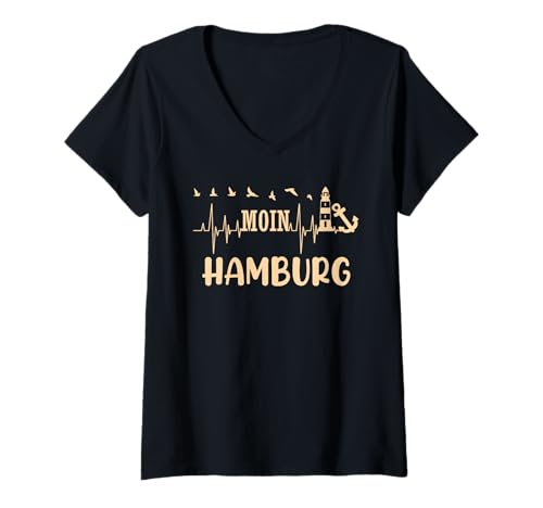 Damen Norddeich Moin Wattenmeer Nordsee Urlaub Norddeicher T-Shirt mit V-Ausschnitt von Norddeich Shirt Nordsee Urlaub Geschenk Wattenmeer
