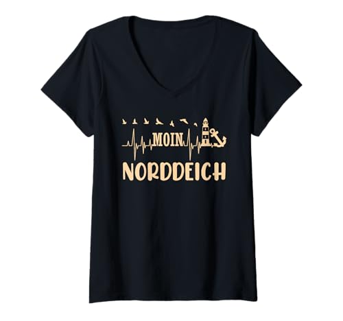 Damen Norddeich Moin Wattenmeer Nordsee Urlaub Norddeicher T-Shirt mit V-Ausschnitt von Norddeich Shirt Nordsee Urlaub Geschenk Wattenmeer