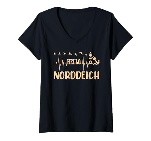 Damen Norddeich Moin Wattenmeer Nordsee Urlaub Norddeicher T-Shirt mit V-Ausschnitt von Norddeich Shirt Nordsee Urlaub Geschenk Wattenmeer