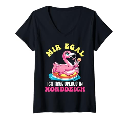 Damen Nordsee Mir EGAL Habe Urlaub IN NORDDEICH Lustig Wattenmeer T-Shirt mit V-Ausschnitt von Norddeich Shirt Nordsee Urlaub Geschenk Wattenmeer