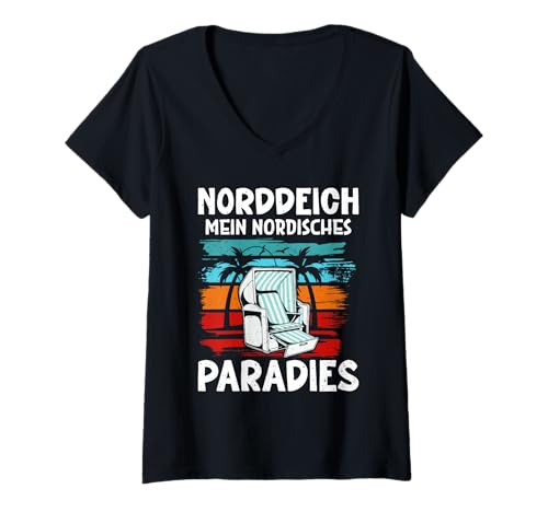 Damen Nordsee NORDDEICH Mein NORDISCHES Paradies Lustig Wattenmeer T-Shirt mit V-Ausschnitt von Norddeich Shirt Nordsee Urlaub Geschenk Wattenmeer