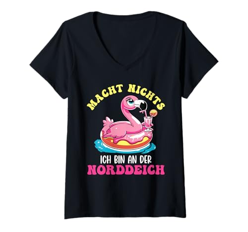 Damen Nordsee Urlaub Macht Nichts Bin AN DER NORDDEICH Wattenmeer T-Shirt mit V-Ausschnitt von Norddeich Shirt Nordsee Urlaub Geschenk Wattenmeer