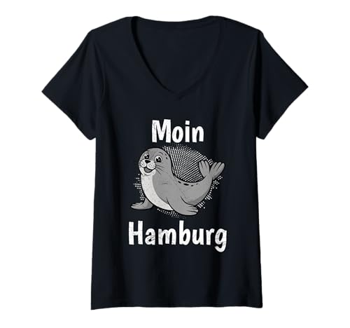 Damen Nordsee Urlaub Moin Hamburg Lustiges Norddeich T-Shirt mit V-Ausschnitt von Norddeich Shirt Nordsee Urlaub Geschenk Wattenmeer