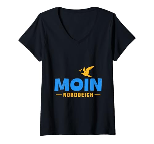 Damen Nordsee Urlaub Moin NORDDEICH Lustiges Norddeich Souvenirs T-Shirt mit V-Ausschnitt von Norddeich Shirt Nordsee Urlaub Geschenk Wattenmeer
