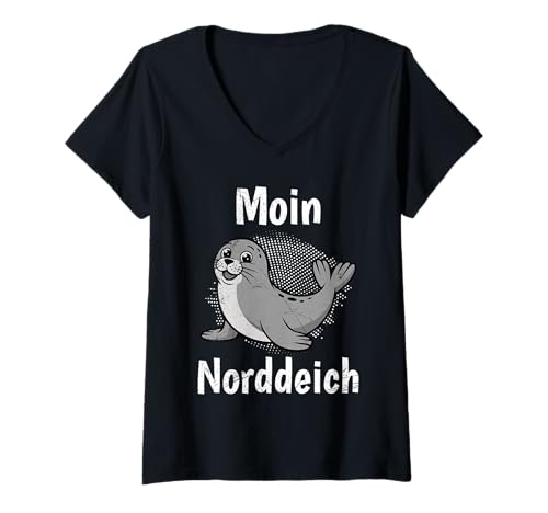 Damen Nordsee Urlaub Moin NORDDEICH Lustiges Norddeich Souvenirs T-Shirt mit V-Ausschnitt von Norddeich Shirt Nordsee Urlaub Geschenk Wattenmeer