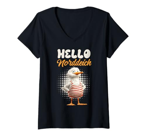 Damen Nordsee Urlaub Moin NORDDEICH Lustiges Norddeich T-Shirt mit V-Ausschnitt von Norddeich Shirt Nordsee Urlaub Geschenk Wattenmeer