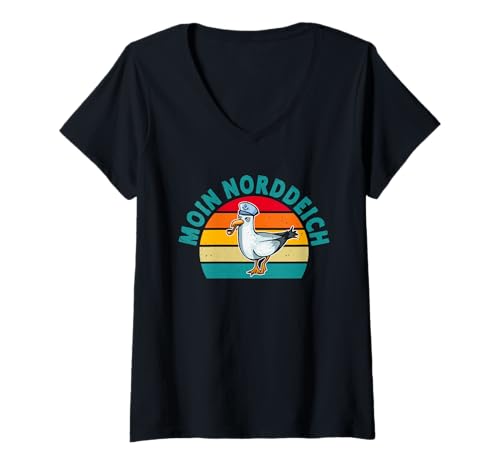 Damen Nordsee Urlaub Moin NORDDEICH Lustiges Norddeicher T-Shirt mit V-Ausschnitt von Norddeich Shirt Nordsee Urlaub Geschenk Wattenmeer