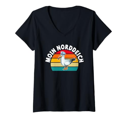 Damen Nordsee Urlaub Moin NORDDEICH Lustiges Norddeicher T-Shirt mit V-Ausschnitt von Norddeich Shirt Nordsee Urlaub Geschenk Wattenmeer