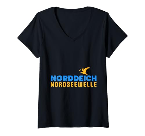 Damen Nordsee Urlaub NORDDEICH NORDSEE Welle Lustig Norddeich T-Shirt mit V-Ausschnitt von Norddeich Shirt Nordsee Urlaub Geschenk Wattenmeer