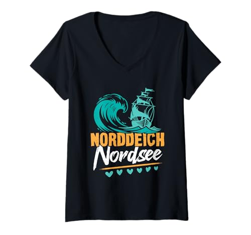 Damen Nordsee Urlaub NORDDEICH OSTHOLSTEIN Lustiges Norddeicher T-Shirt mit V-Ausschnitt von Norddeich Shirt Nordsee Urlaub Geschenk Wattenmeer