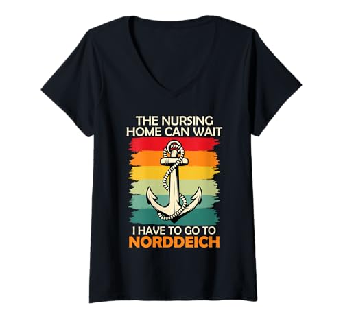 Damen Opa ALTERSHEIM KANN WARTEN ICH FAHR NACH NORDDEICH Souvenirs T-Shirt mit V-Ausschnitt von Norddeich Shirt Nordsee Urlaub Geschenk Wattenmeer