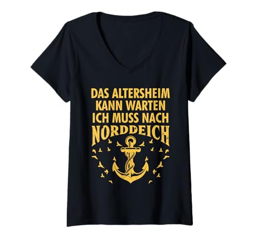 Damen Opa ALTERSHEIM KANN WARTEN MUSS NACH NORDDEICH Nordsee T-Shirt mit V-Ausschnitt von Norddeich Shirt Nordsee Urlaub Geschenk Wattenmeer
