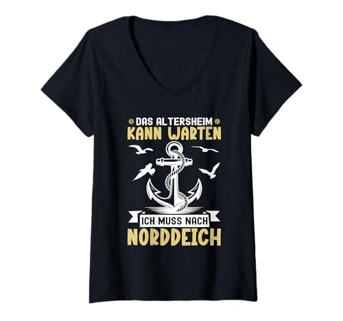 Damen Opa ALTERSHEIM KANN WARTEN MUSS NACH NORDDEICH Nordsee T-Shirt mit V-Ausschnitt von Norddeich Shirt Nordsee Urlaub Geschenk Wattenmeer
