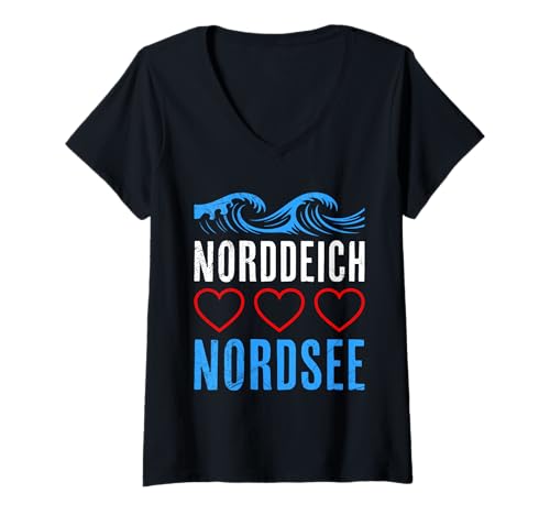 Damen Wattenmeer NORDDEICH NORDSEE Urlaub Lustig Norddeicher T-Shirt mit V-Ausschnitt von Norddeich Shirt Nordsee Urlaub Geschenk Wattenmeer