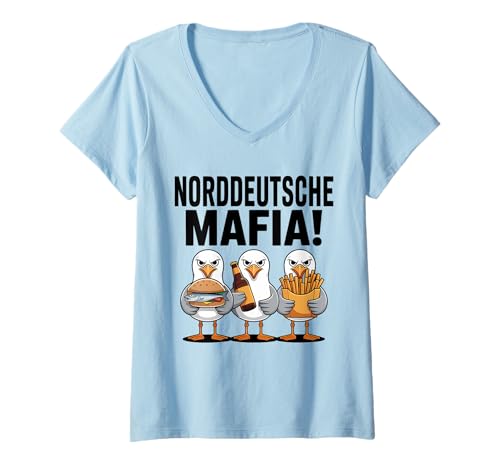 Damen Norddeutsche Mafia Möwen Norddeutschland Küsten Souvenir T-Shirt mit V-Ausschnitt von Norddeutsch, aber heute in süß!