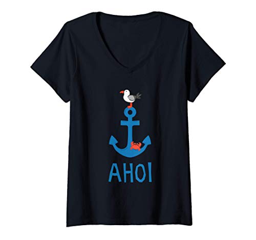 Damen Ahoi Anker Möwe Krabbe Norddeutsch Geschenk T-Shirt mit V-Ausschnitt von Norddeutsche Geschenke Outfits