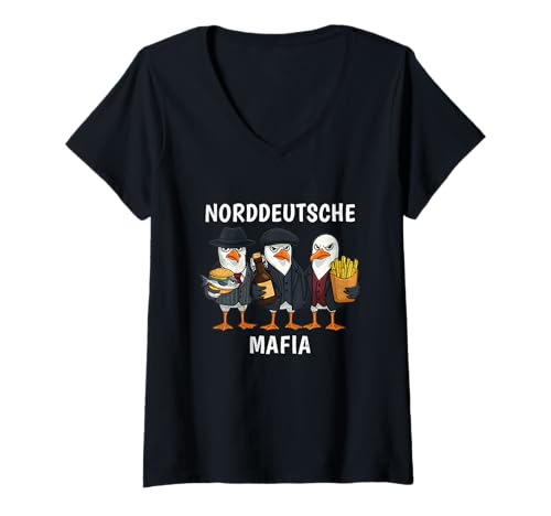 Damen Norddeutsche Mafia Lustig Möwe Nordsee Ostsee Möwe T-Shirt mit V-Ausschnitt Damen Norddeutsche Mafia Lustig Möwe Nordsee Ostsee Möwe T-Shirt mit V-Ausschnitt von Norddeutsche Mafia Möwen Lustige Küste Humor