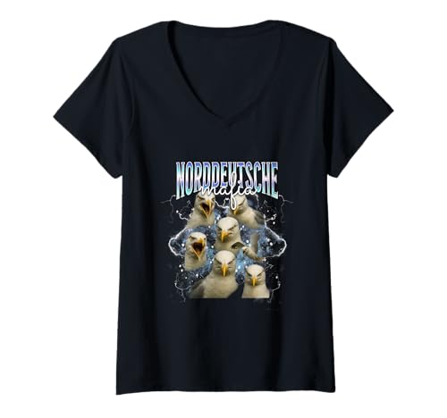Damen Norddeutsche Mafia Lustig Möwe Nordsee Ostsee Möwe T-Shirt mit V-Ausschnitt Damen Norddeutsche Mafia Lustig Möwe Nordsee Ostsee Möwe T-Shirt mit V-Ausschnitt von Norddeutsche Mafia Möwen Lustige Küste Humor