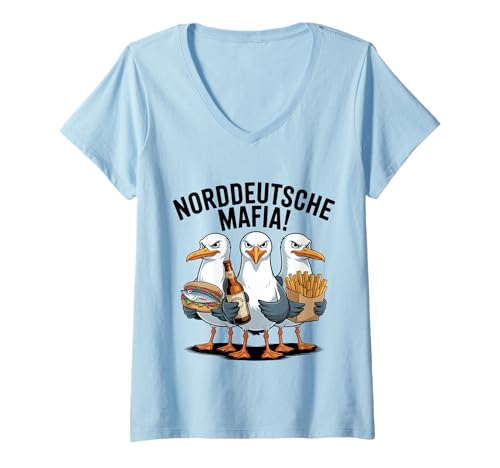 Damen Norddeutsche Mafia Möwen Norddeutschland Plattdeutsch Moin T-Shirt mit V-Ausschnitt von Norddeutscher Humor Geschenke und Lustige Sprüche