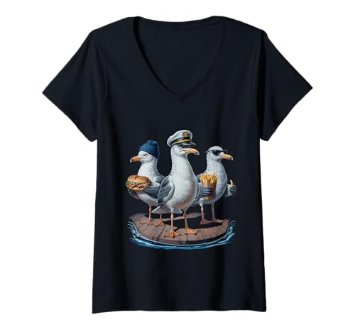 Damen Ostsee Nordsee Küste Norddeutsche Möwen Norddeutschland T-Shirt mit V-Ausschnitt von Norddeutscher Humor Geschenke und Lustige Sprüche