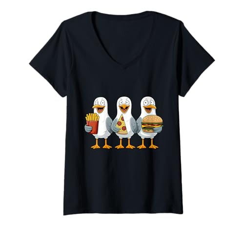 Damen Ostsee Nordsee Lustige Norddeutsche Möwen Norddeutschland T-Shirt mit V-Ausschnitt von Norddeutscher Humor Geschenke und Lustige Sprüche