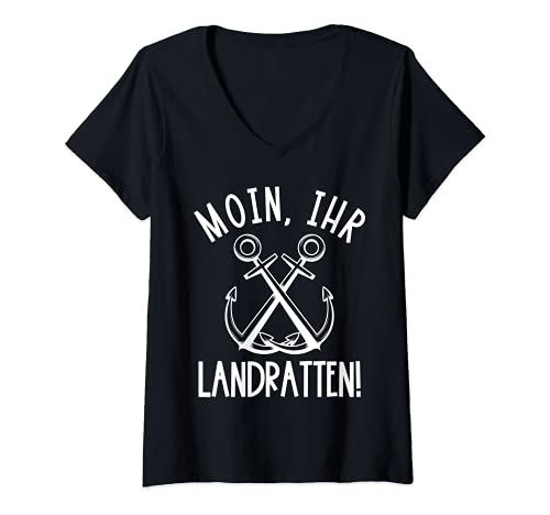 Damen Moin, ihr Landratten! T-Shirt mit V-Ausschnitt von Norddeutscher Humor by KenoTees