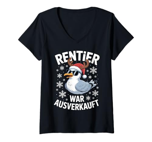 Damen Lustige Möwe Weihnachten Norddeutschland Norddeutsch Moin T-Shirt mit V-Ausschnitt von Norddeutsches Weihnachten - Geschenke & Sprüche