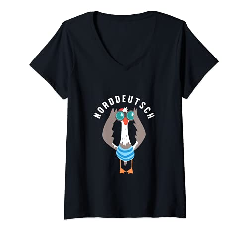 Damen Norddeutsch Möwe Vogel Matrose Nordsee Ostsee Norden T-Shirt mit V-Ausschnitt von Norddeutschland Hafen Küste Seemann Geschenk