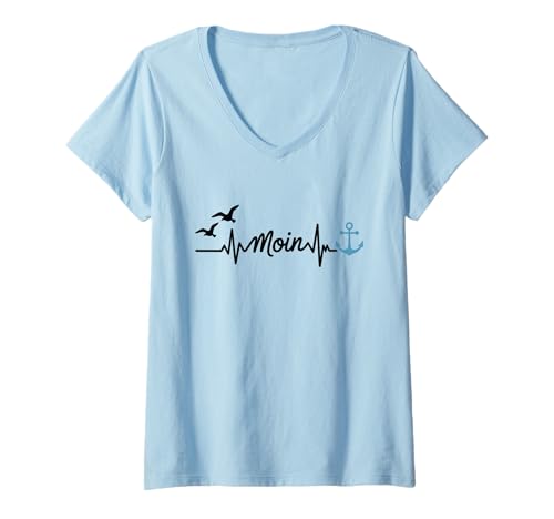 Damen Moin Herzschlag Norddeutschland T-Shirt mit V-Ausschnitt Damen Moin Herzschlag Norddeutschland T-Shirt mit V-Ausschnitt von Norddeutschland Ostsee Nordsee
