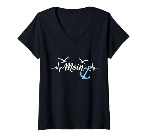 Damen Moin Herzschlag Norddeutschland T-Shirt mit V-Ausschnitt Damen Moin Herzschlag Norddeutschland T-Shirt mit V-Ausschnitt von Norddeutschland Ostsee Nordsee