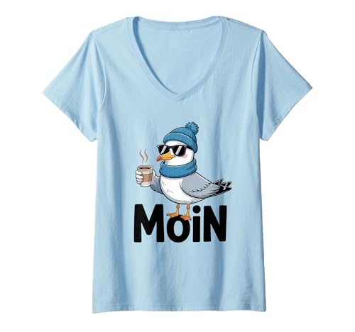 Damen Moin Norddeutschland Möwe T-Shirt mit V-Ausschnitt von Norddeutschland Ostsee Nordsee