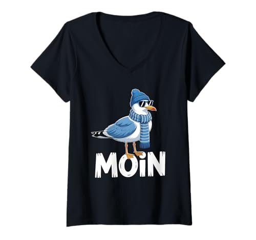 Damen Moin Norddeutschland Möwe T-Shirt mit V-Ausschnitt Damen Moin Norddeutschland Möwe T-Shirt mit V-Ausschnitt von Norddeutschland Ostsee Nordsee