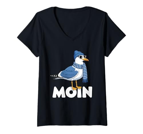 Damen Moin Norddeutschland Möwe T-Shirt mit V-Ausschnitt Damen Moin Norddeutschland Möwe T-Shirt mit V-Ausschnitt von Norddeutschland Ostsee Nordsee