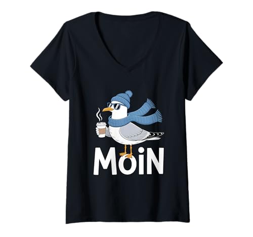 Damen Moin Norddeutschland Möwe T-Shirt mit V-Ausschnitt von Norddeutschland Ostsee Nordsee