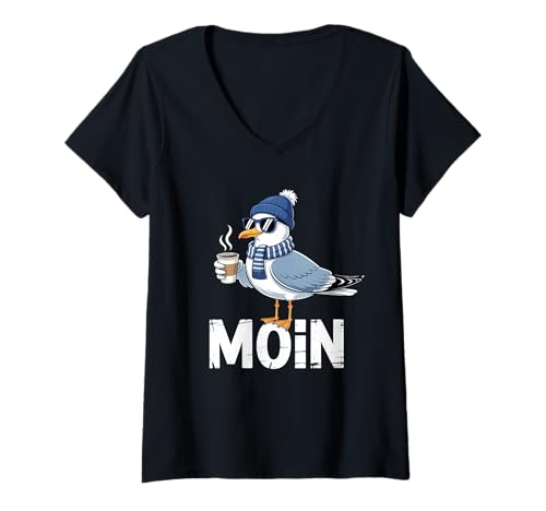 Damen Moin Norddeutschland Möwe T-Shirt mit V-Ausschnitt Damen Moin Norddeutschland Möwe T-Shirt mit V-Ausschnitt von Norddeutschland Ostsee Nordsee