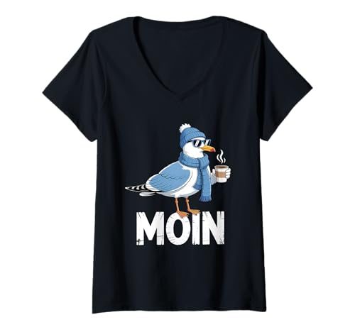 Damen Moin Norddeutschland Möwe T-Shirt mit V-Ausschnitt Damen Moin Norddeutschland Möwe T-Shirt mit V-Ausschnitt von Norddeutschland Ostsee Nordsee
