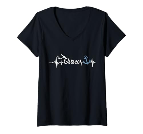 Damen Ostsee Herzschlag Norddeutschland T-Shirt mit V-Ausschnitt von Norddeutschland Ostsee Nordsee