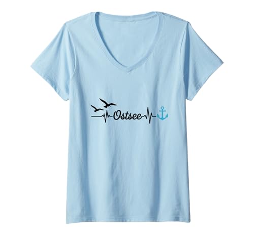 Damen Ostsee Herzschlag Norddeutschland T-Shirt mit V-Ausschnitt von Norddeutschland Ostsee Nordsee